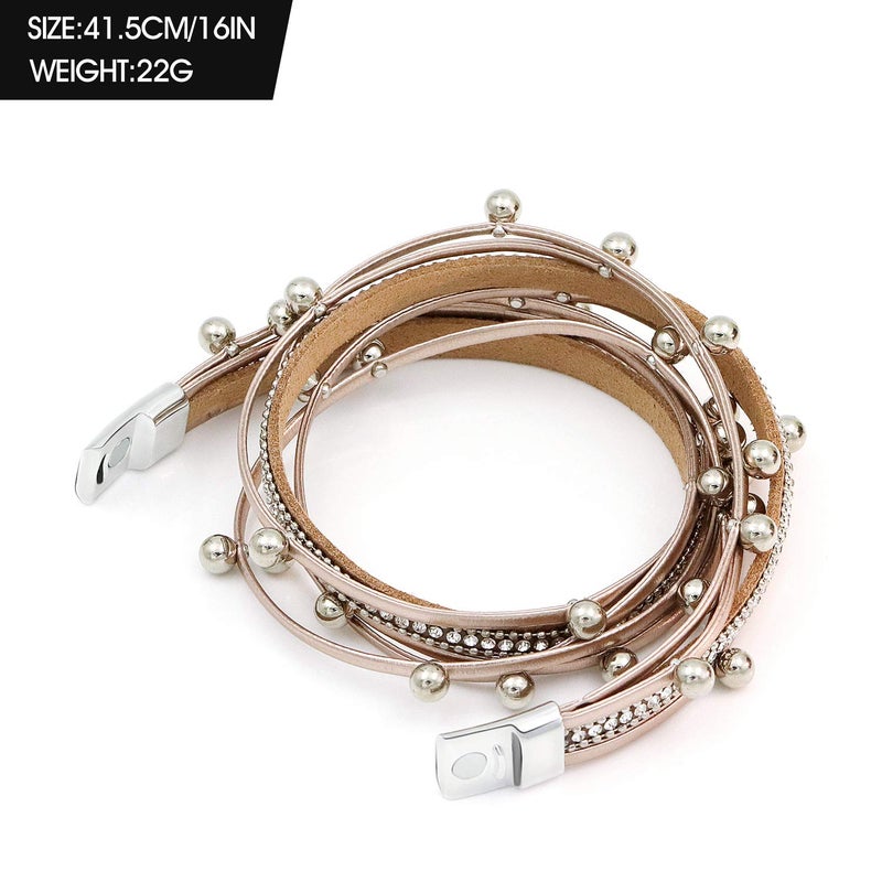 Suyi Women Wrap Bracelet Multilayered Leather Braided Bangle Wrist Cuff Bangles with Magnetic Buckle RoseGold1 - Image 5